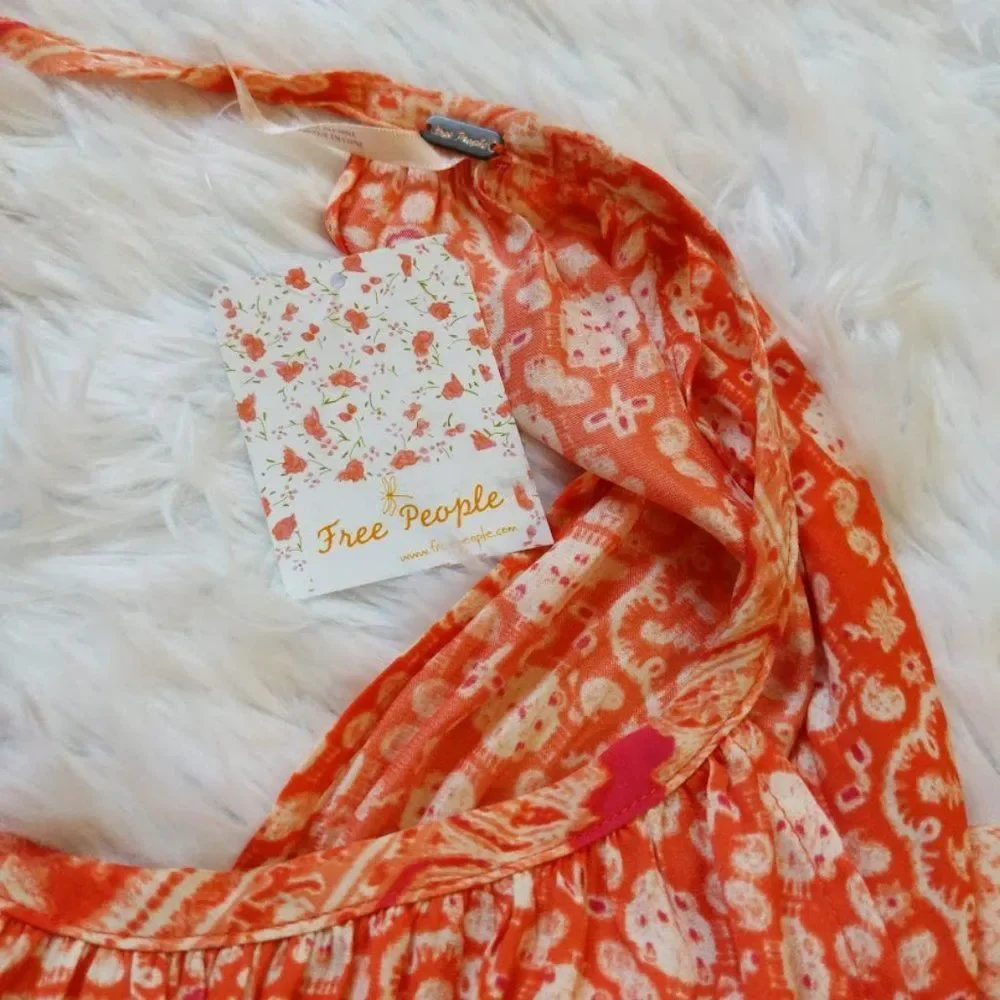 NWT Free People Midsummer's Day Tunic Dress Tank Silky Boho Summer Orange Size M